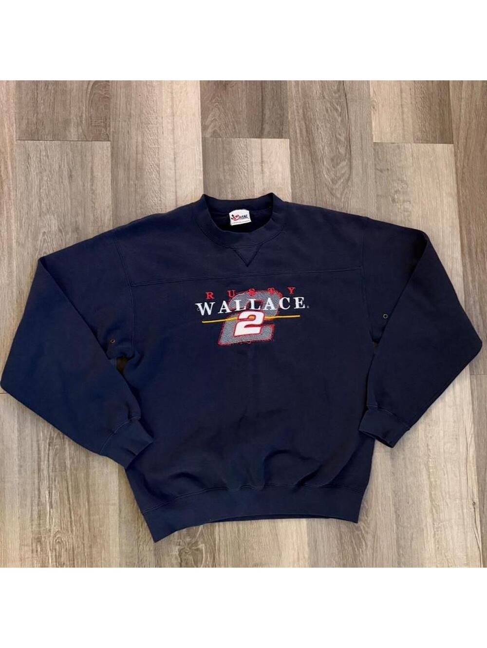 Vintage Navy blue NASCAR crewneck sweatshirt RUSSELL WALLACE #5 sz M